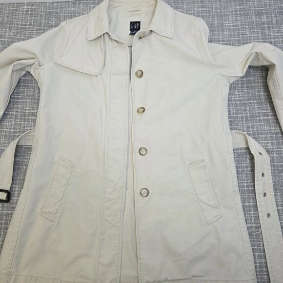 GAP Mid-Length Trench Coat Belt Women’s M Light Khaki Cotton - Picture 3 of 7